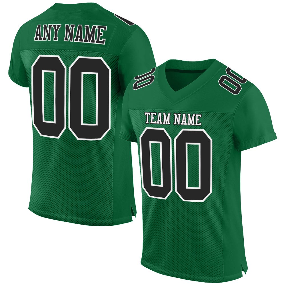 Custom Kelly Green Black-White Mesh Authentic Football Jersey photo 1