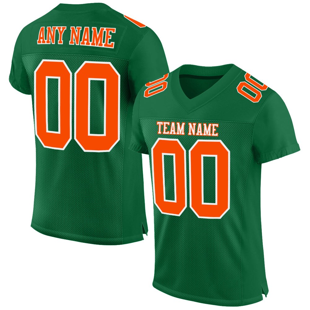 Custom Kelly Green Orange-White Mesh Authentic Football Jersey photo 1