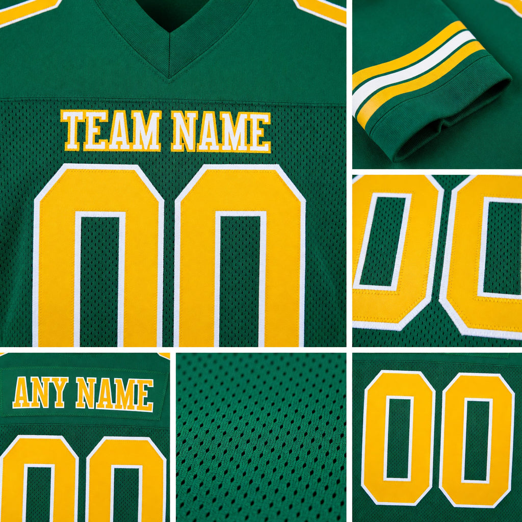 Custom Kelly Green Gold-White Mesh Authentic Football Jersey detail
