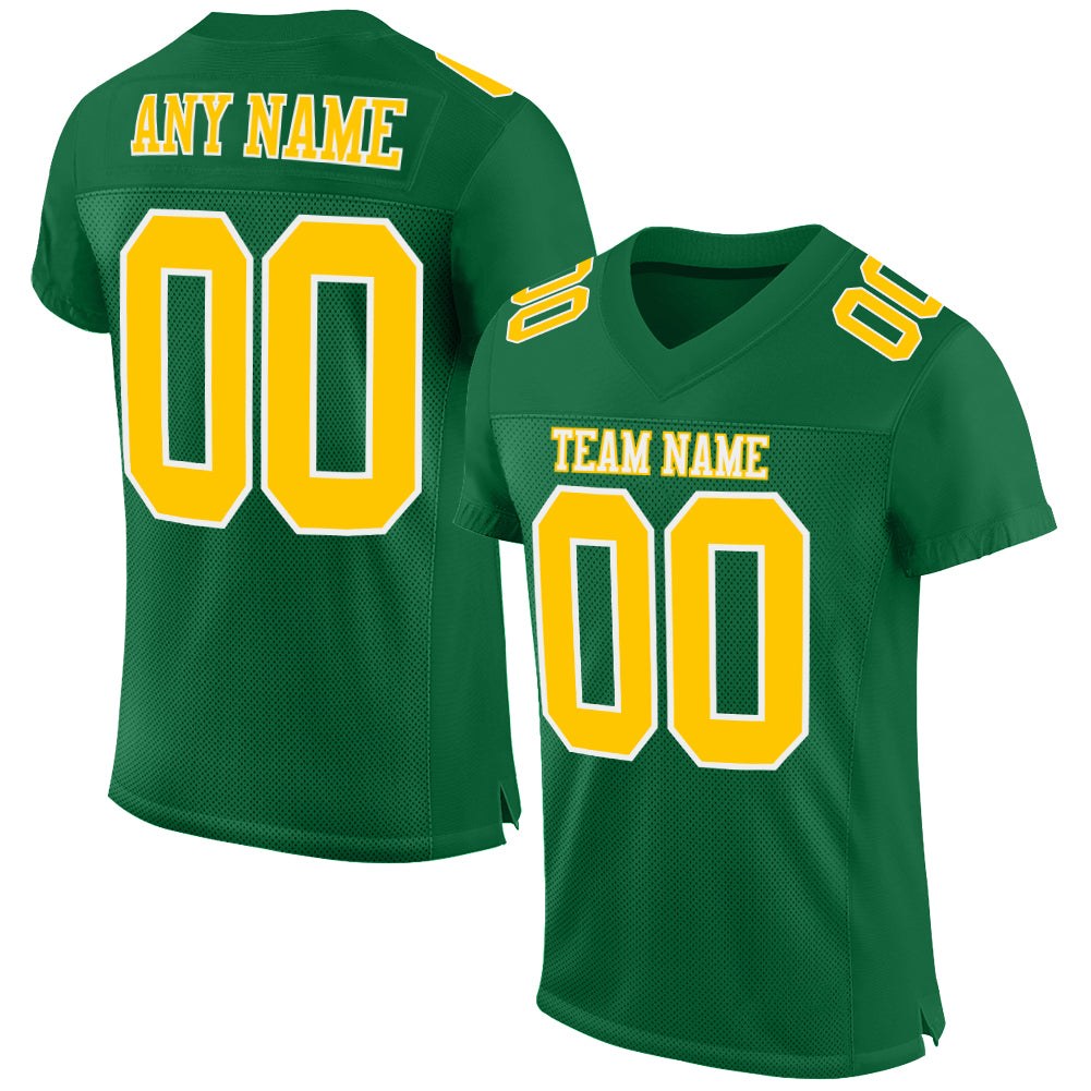 Custom Kelly Green Gold-White Mesh Authentic Football Jersey photo 1