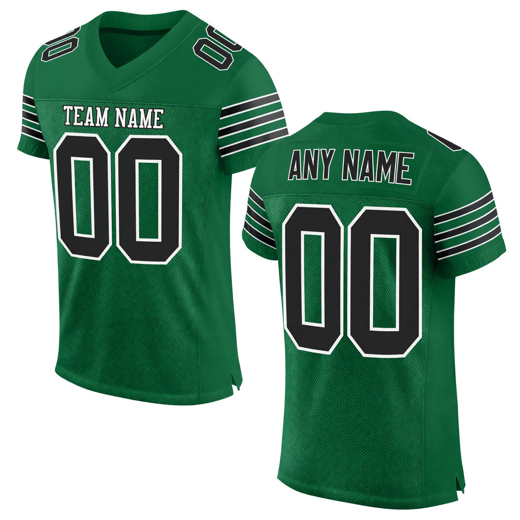 Custom Kelly Green Black-White Mesh Authentic Football Jersey
