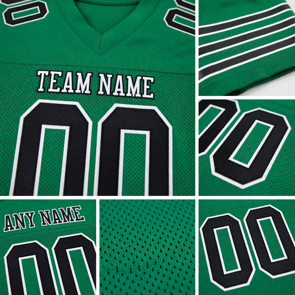 Custom Kelly Green Black-White Mesh Authentic Football Jersey detail