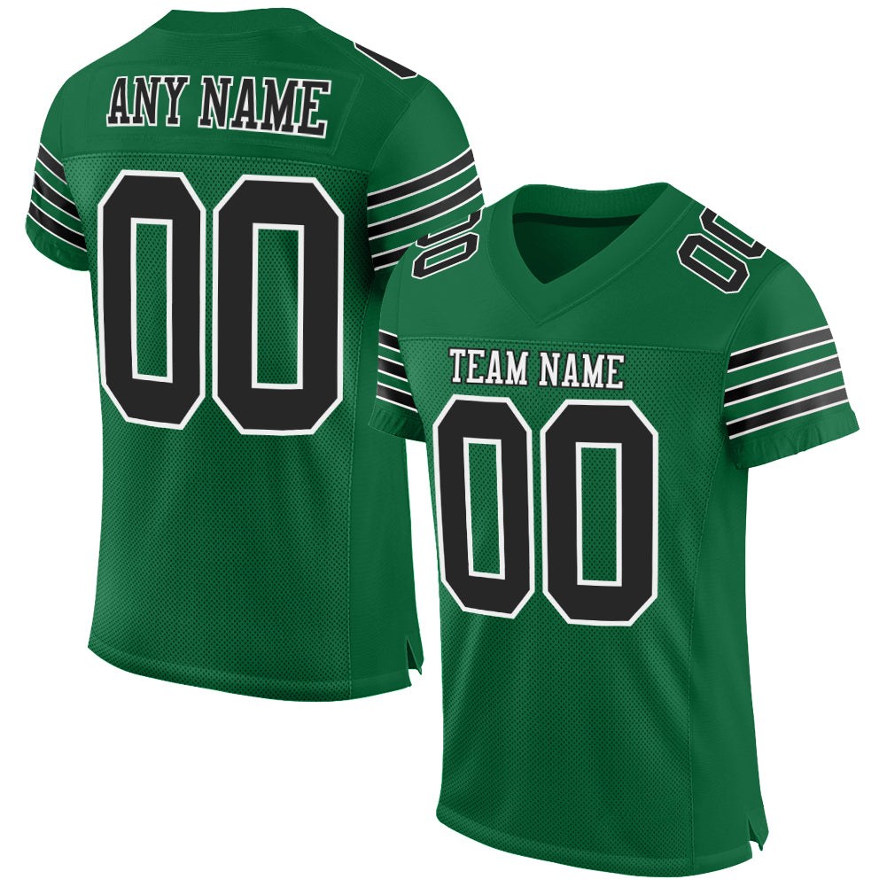 Custom Kelly Green Black-White Mesh Authentic Football Jersey photo 1