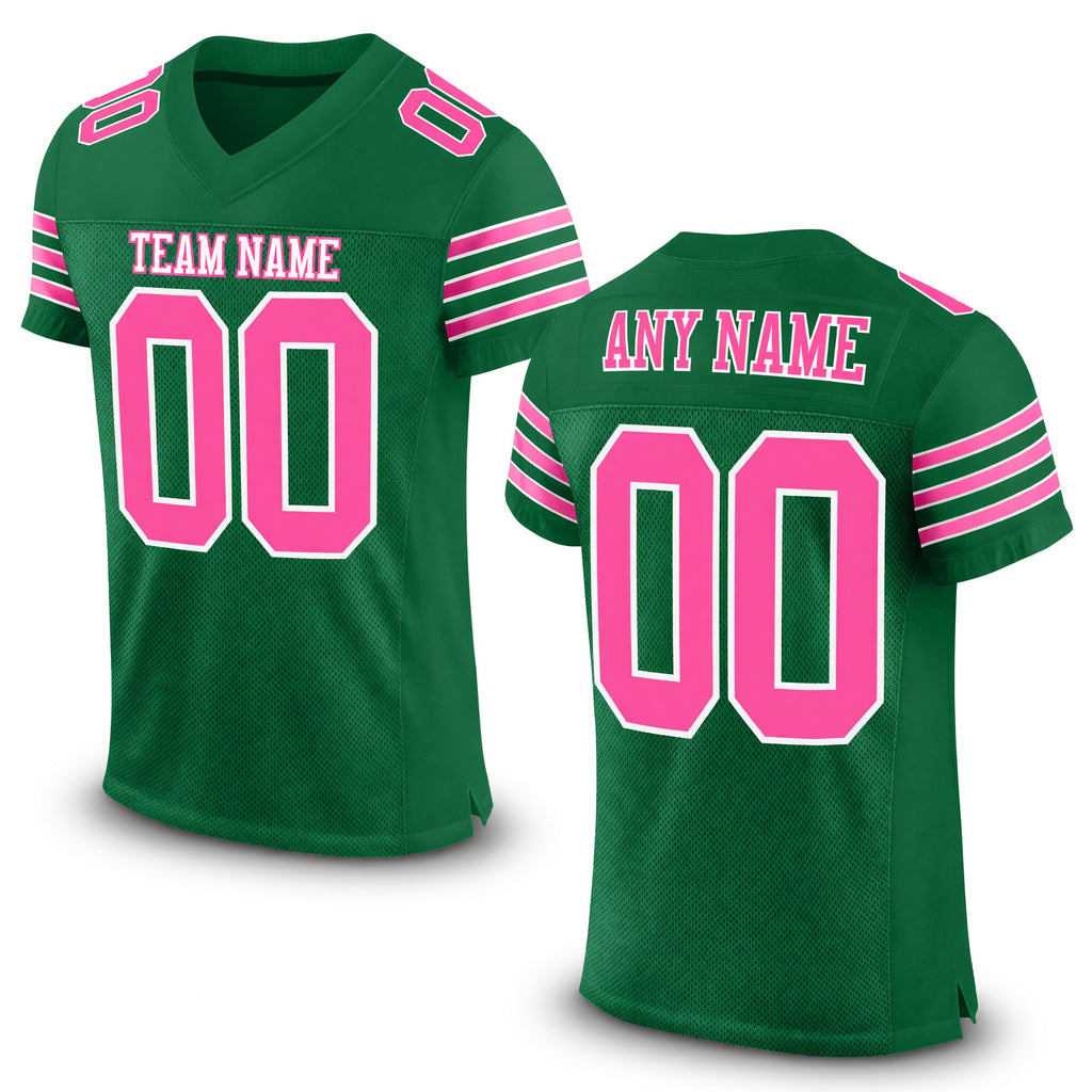 Custom Kelly Green Pink-White Mesh Authentic Football Jersey