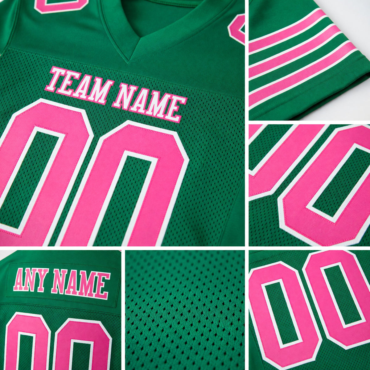 Custom Kelly Green Pink-White Mesh Authentic Football Jersey detail