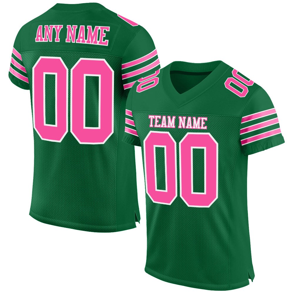 Custom Kelly Green Pink-White Mesh Authentic Football Jersey photo 1