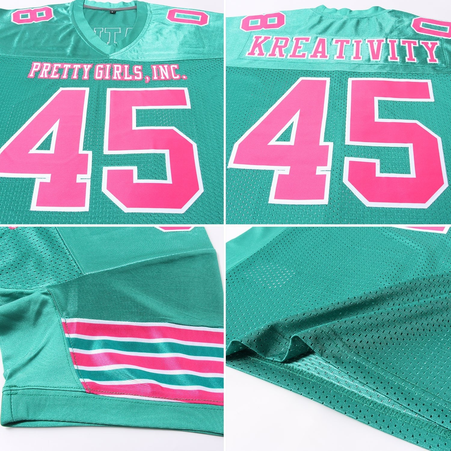 Custom Kelly Green Pink-White Mesh Authentic Football Jersey photo 4