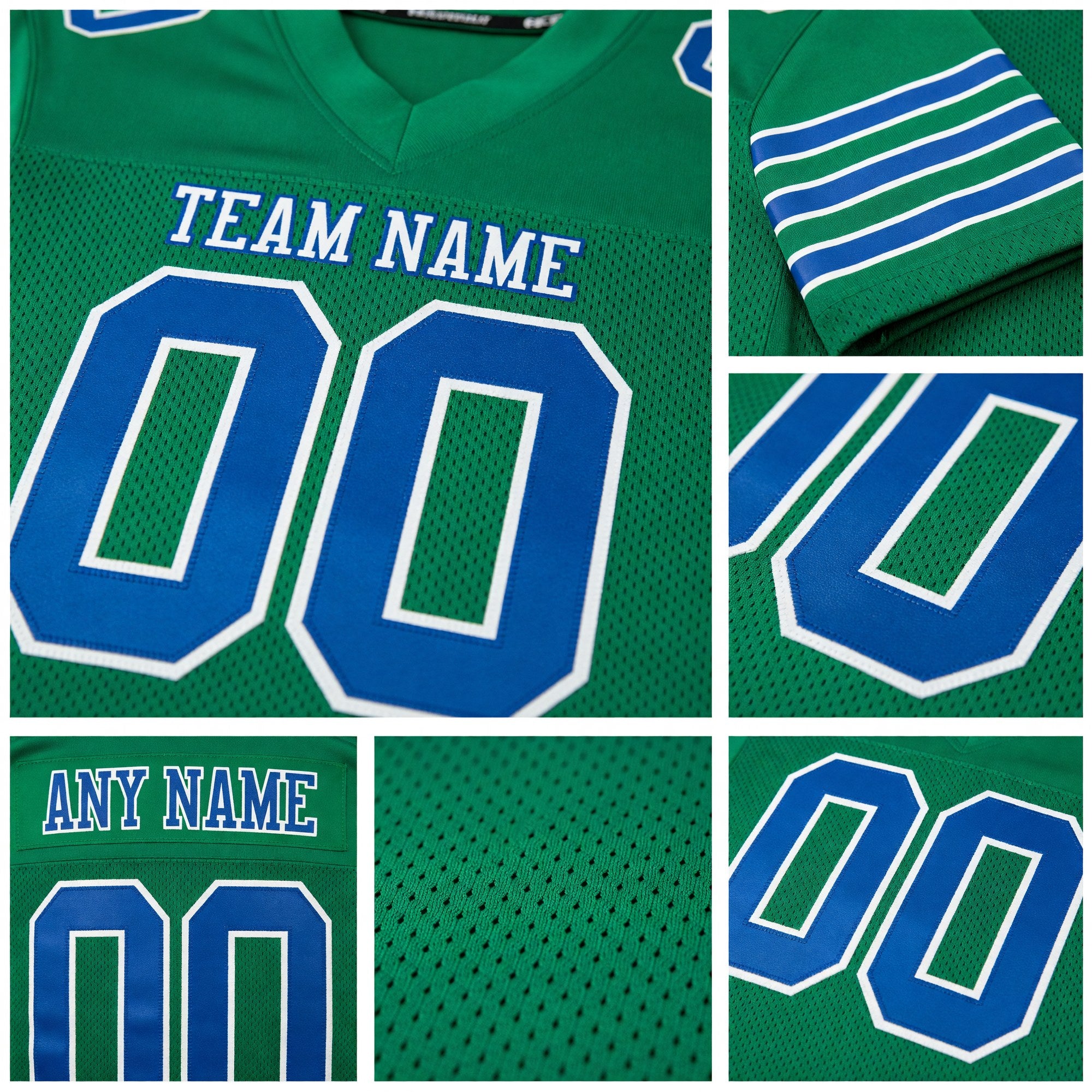 Custom Kelly Green Royal-White Mesh Authentic Football Jersey detail