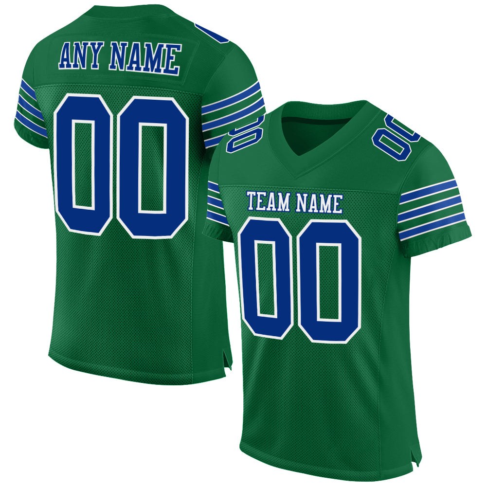 Custom Kelly Green Royal-White Mesh Authentic Football Jersey photo 1