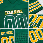 Custom Kelly Green Gold-White Mesh Authentic Football Jersey detail