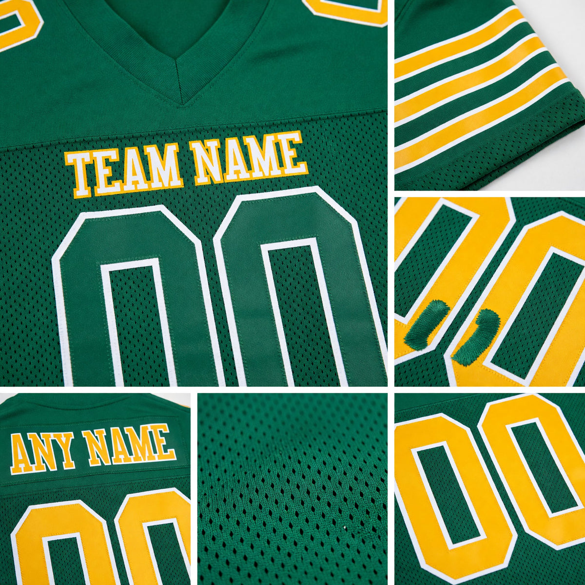 Custom Kelly Green Gold-White Mesh Authentic Football Jersey detail