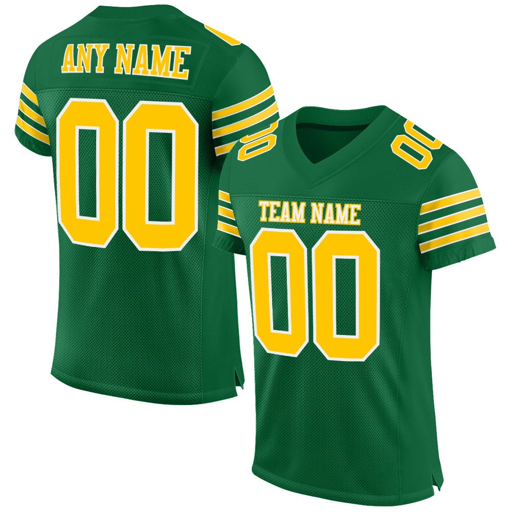 Custom Kelly Green Gold-White Mesh Authentic Football Jersey photo 1