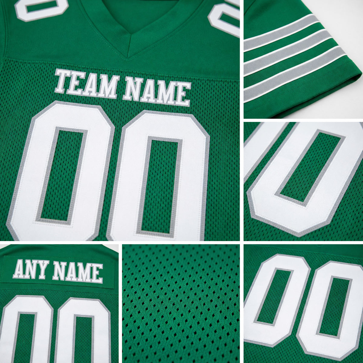 Custom Kelly Green White-Gray Mesh Authentic Football Jersey detail