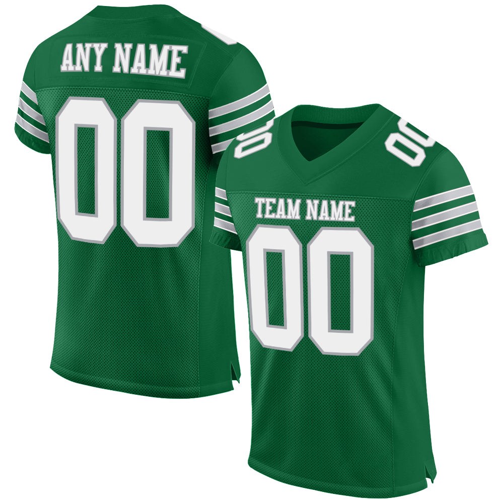 Custom Kelly Green White-Gray Mesh Authentic Football Jersey photo 1