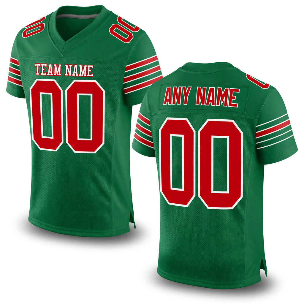 Custom Kelly Green Red-White Mesh Authentic Football Jersey