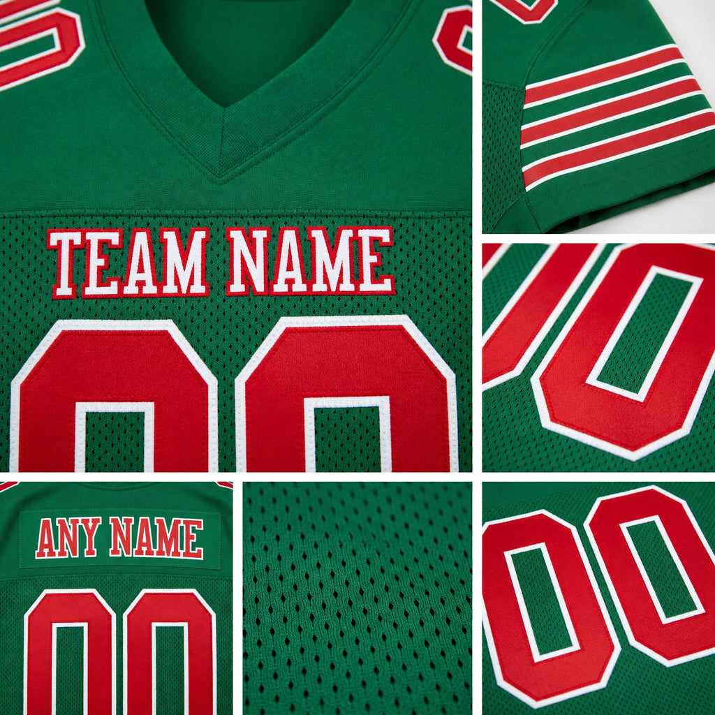 Custom Kelly Green Red-White Mesh Authentic Football Jersey detail