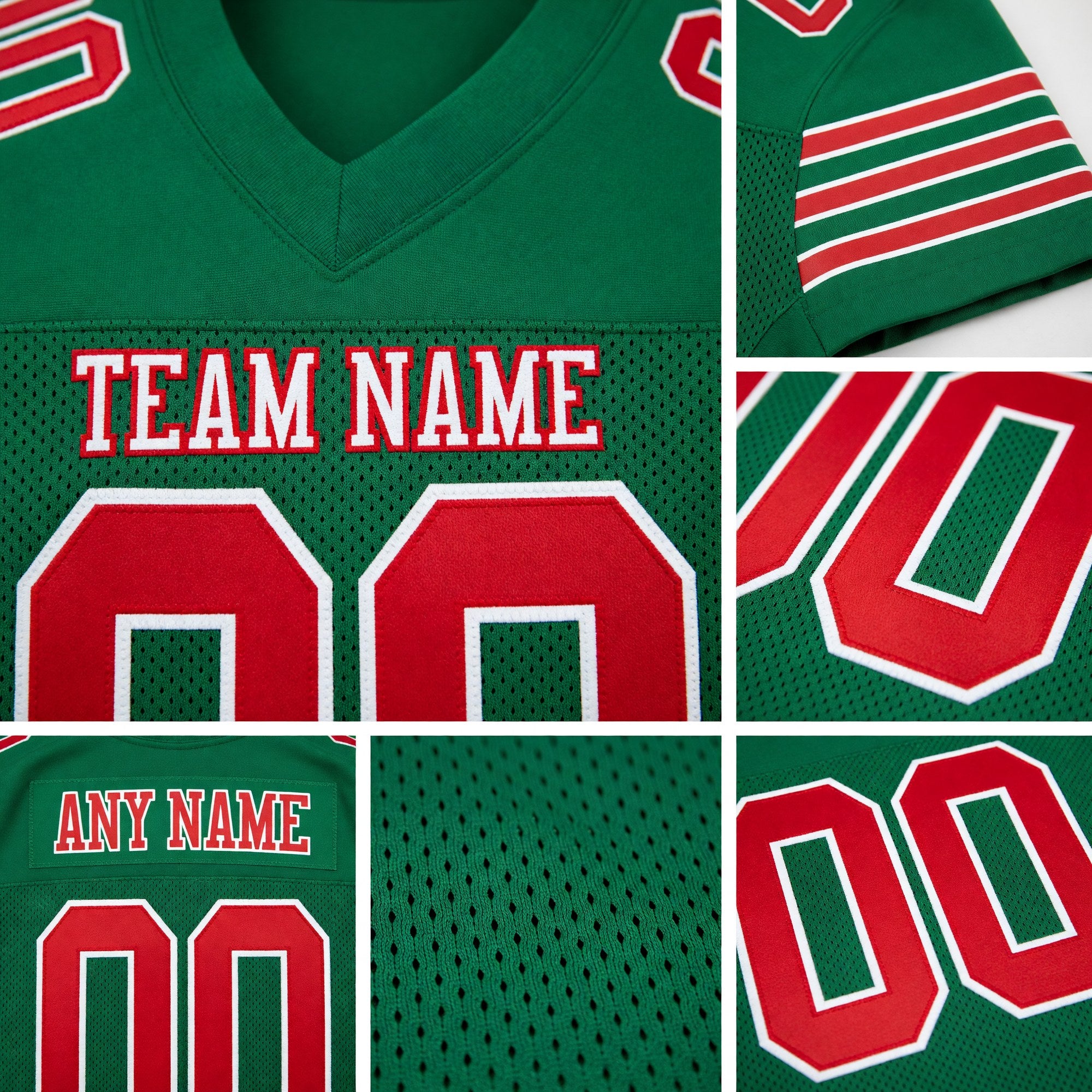Custom Kelly Green Red-White Mesh Authentic Football Jersey detail