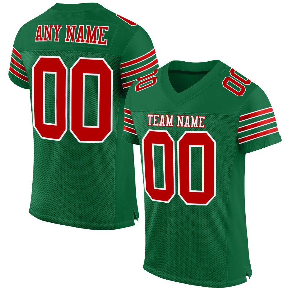 Custom Kelly Green Red-White Mesh Authentic Football Jersey photo 1