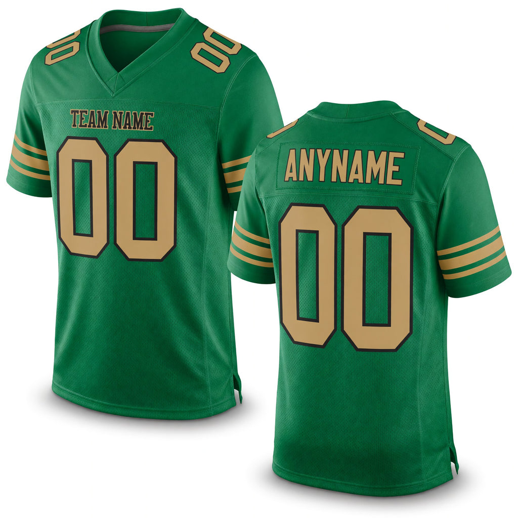 Custom Kelly Green Old Gold-Black Mesh Authentic Football Jersey