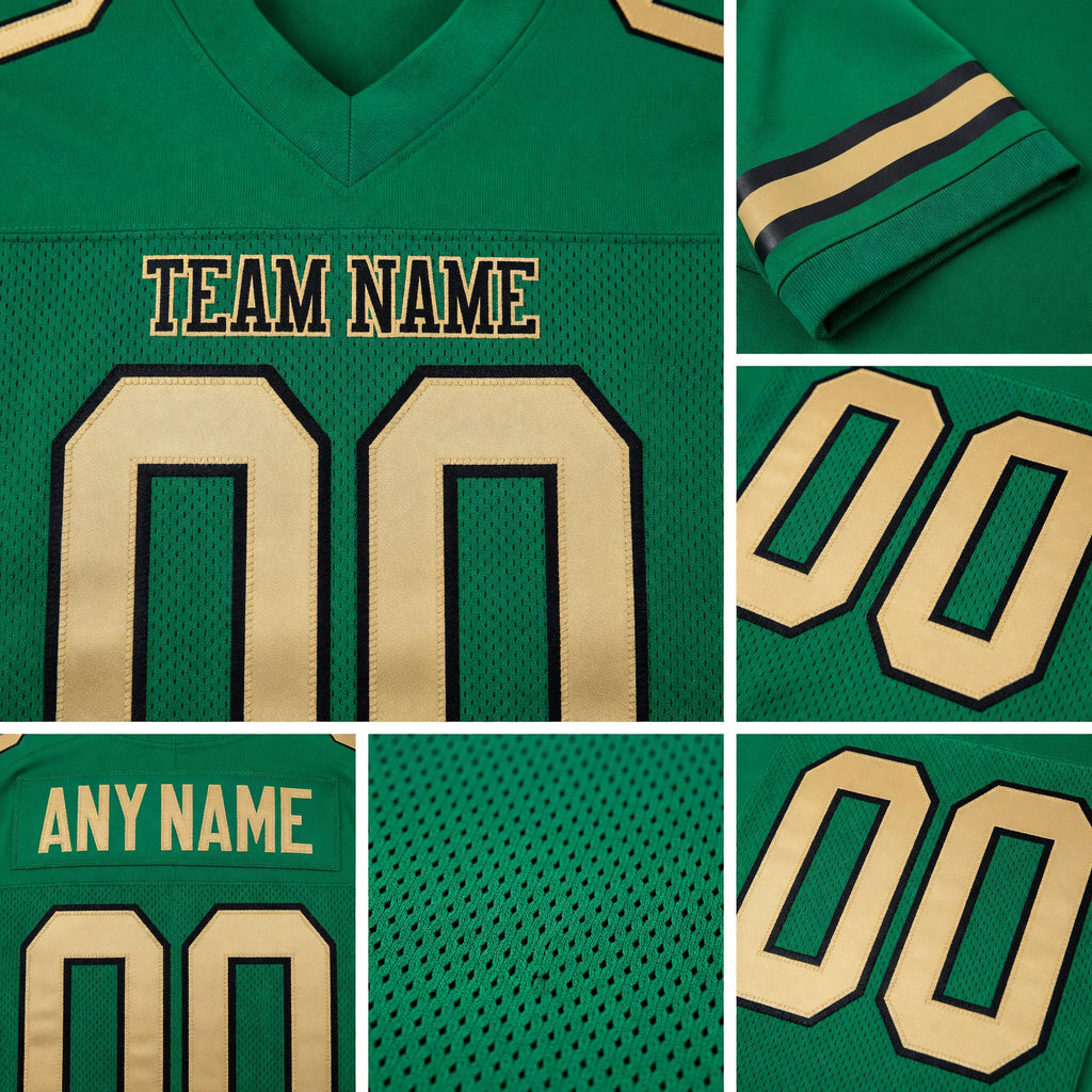 Custom Kelly Green Old Gold-Black Mesh Authentic Football Jersey detail