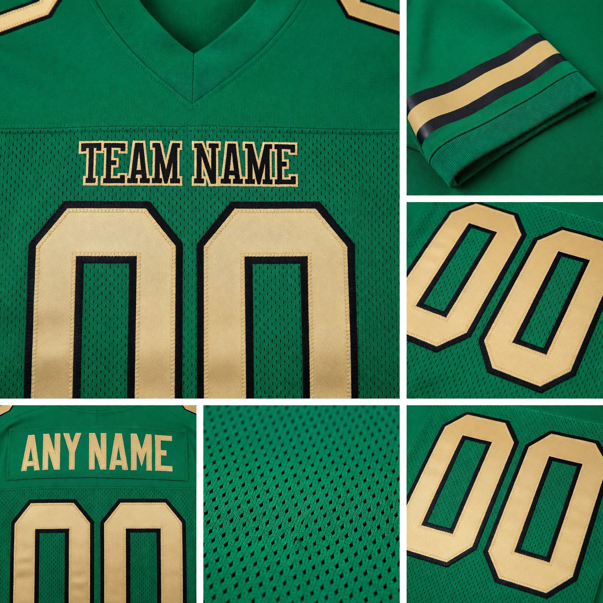 Custom Kelly Green Old Gold-Black Mesh Authentic Football Jersey detail