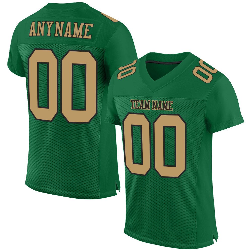 Custom Kelly Green Old Gold-Black Mesh Authentic Football Jersey photo 1