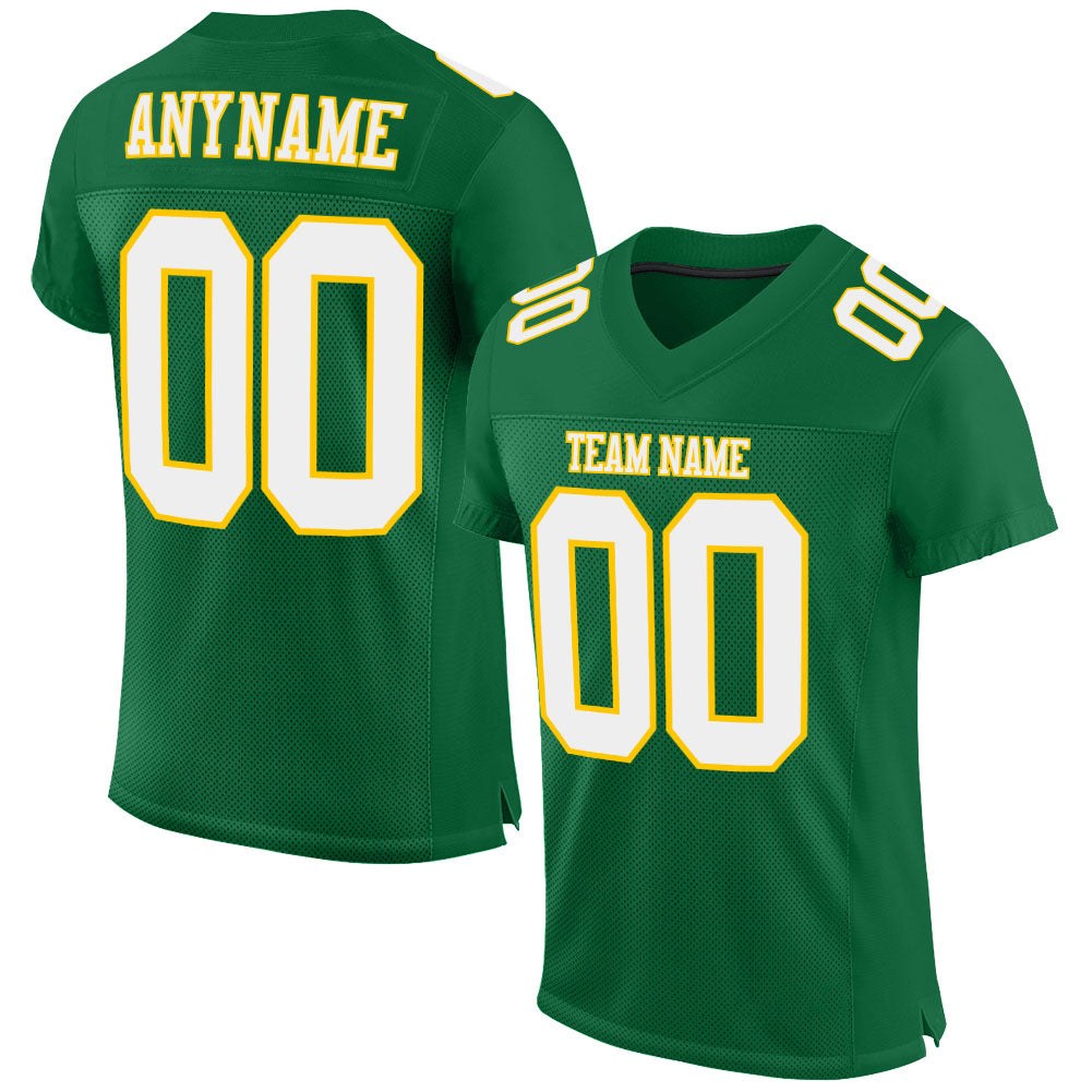 Custom Kelly Green White-Gold Mesh Authentic Football Jersey photo 1