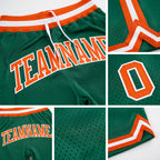 Custom Kelly Green Orange-White Authentic Throwback Basketball Shorts detail
