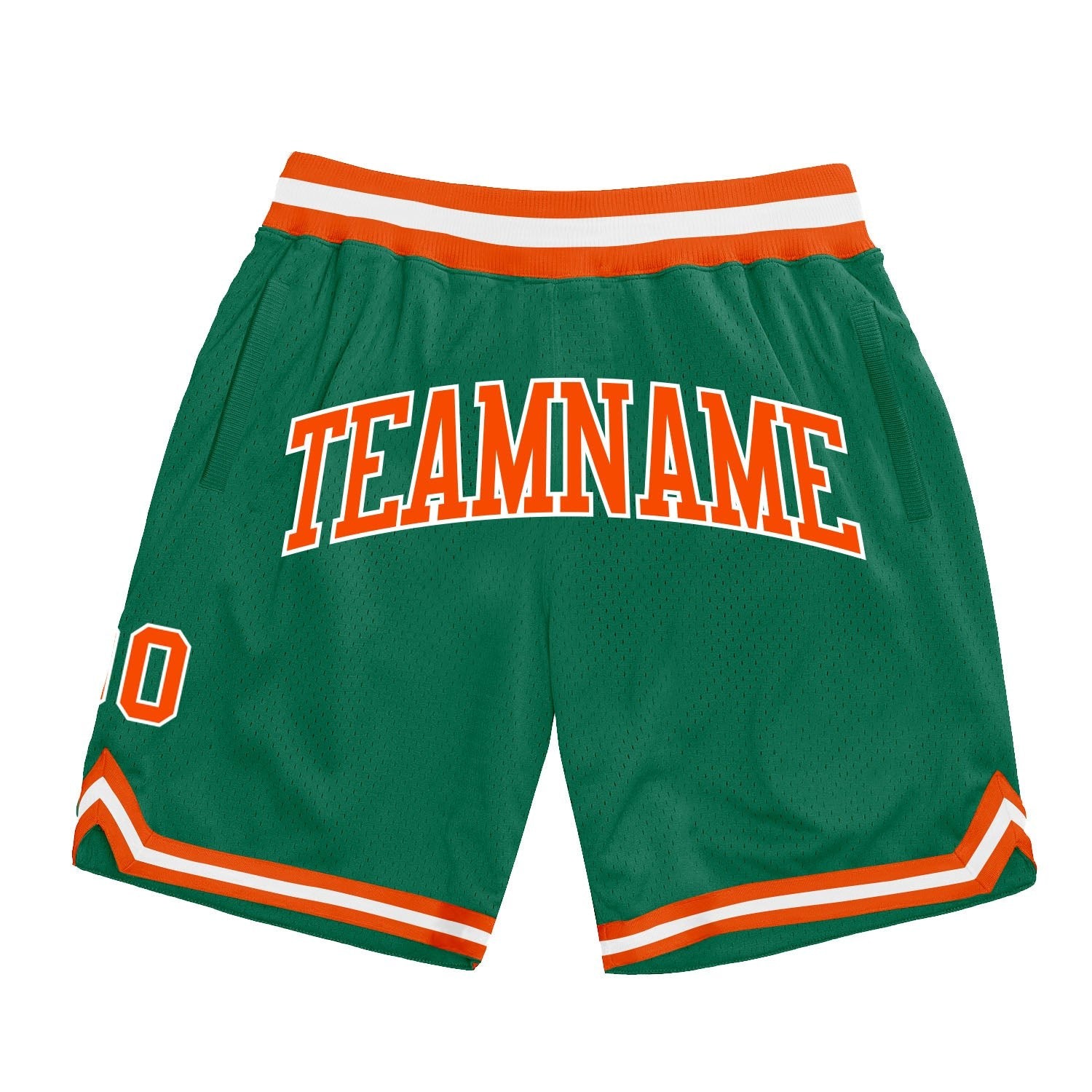 Custom Kelly Green Orange-White Authentic Throwback Basketball Shorts photo 1