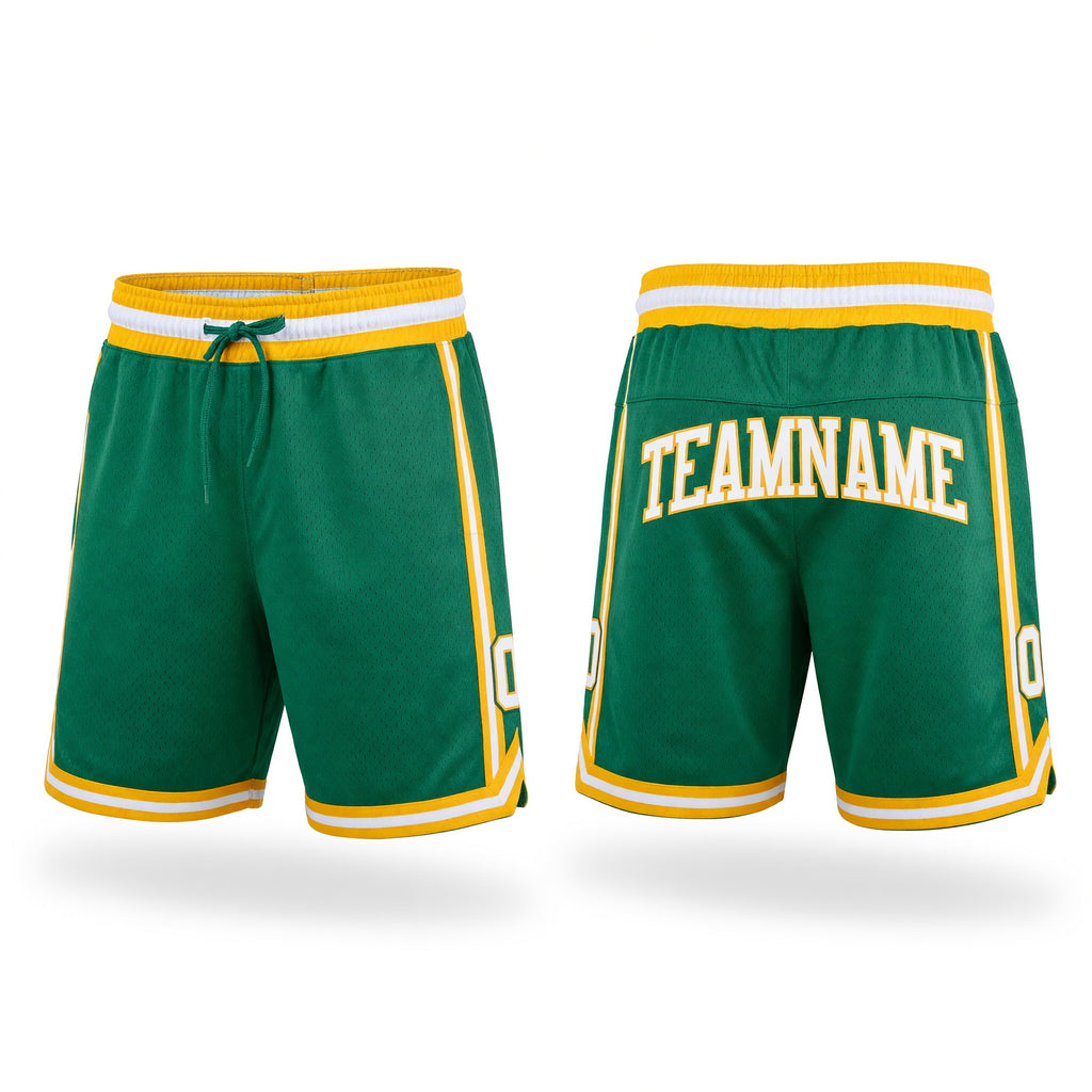 Custom Kelly Green White-Gold Authentic Throwback Basketball Shorts