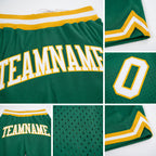 Custom Kelly Green White-Gold Authentic Throwback Basketball Shorts detail
