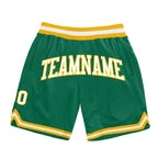 Custom Kelly Green White-Gold Authentic Throwback Basketball Shorts photo 1