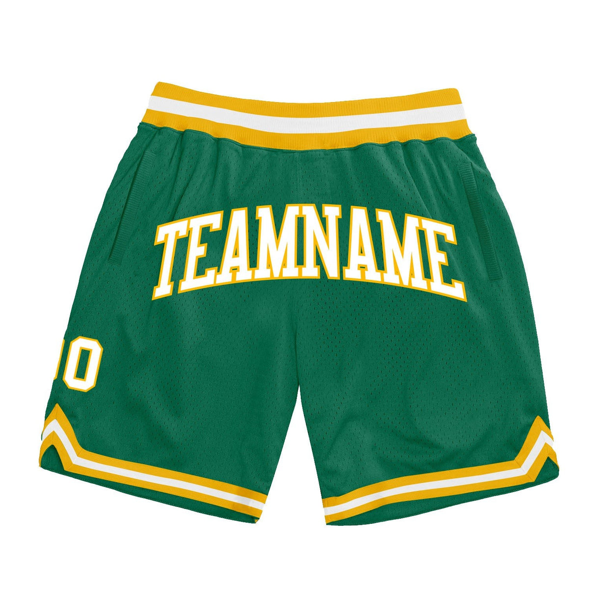 Custom Kelly Green White-Gold Authentic Throwback Basketball Shorts photo 1