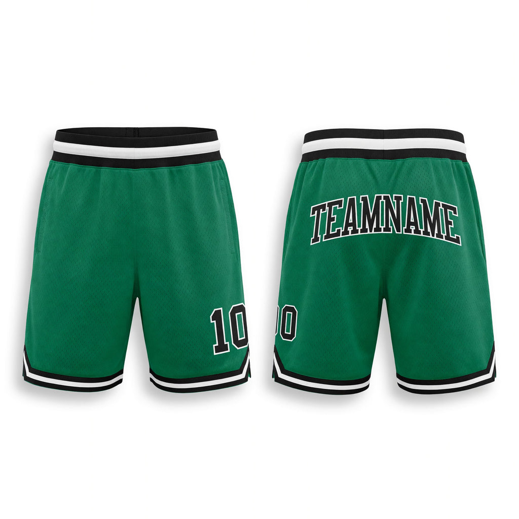 Custom Kelly Green Black-White Authentic Throwback Basketball Shorts