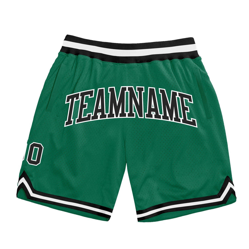 Custom Kelly Green Black-White Authentic Throwback Basketball Shorts photo 1
