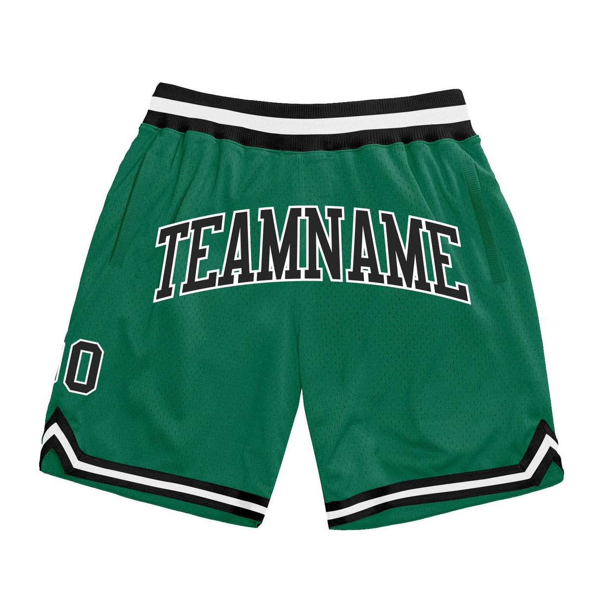 Custom Kelly Green Black-White Authentic Throwback Basketball Shorts photo 1