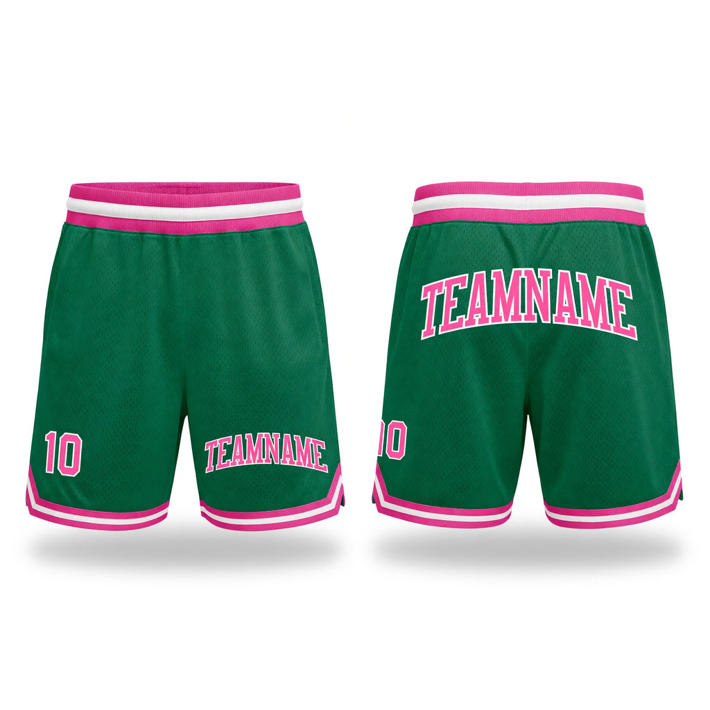 Custom Kelly Green Pink-White Authentic Throwback Basketball Shorts