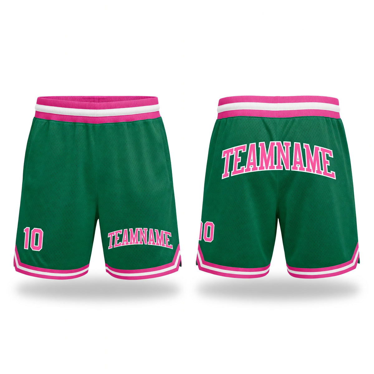 Custom Kelly Green Pink-White Authentic Throwback Basketball Shorts