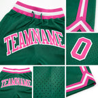 Custom Kelly Green Pink-White Authentic Throwback Basketball Shorts detail