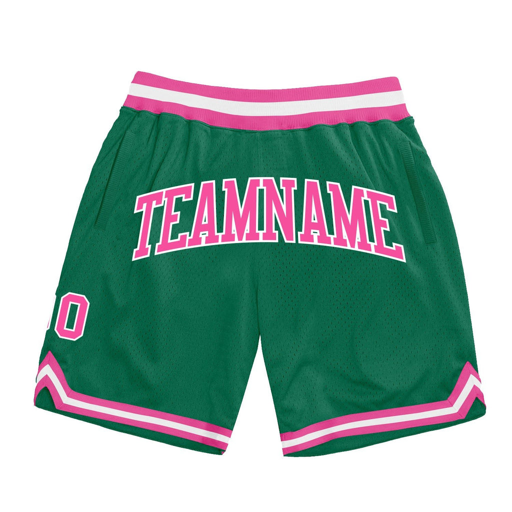 Custom Kelly Green Pink-White Authentic Throwback Basketball Shorts photo 1
