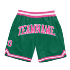 Custom Kelly Green Pink-White Authentic Throwback Basketball Shorts photo 1