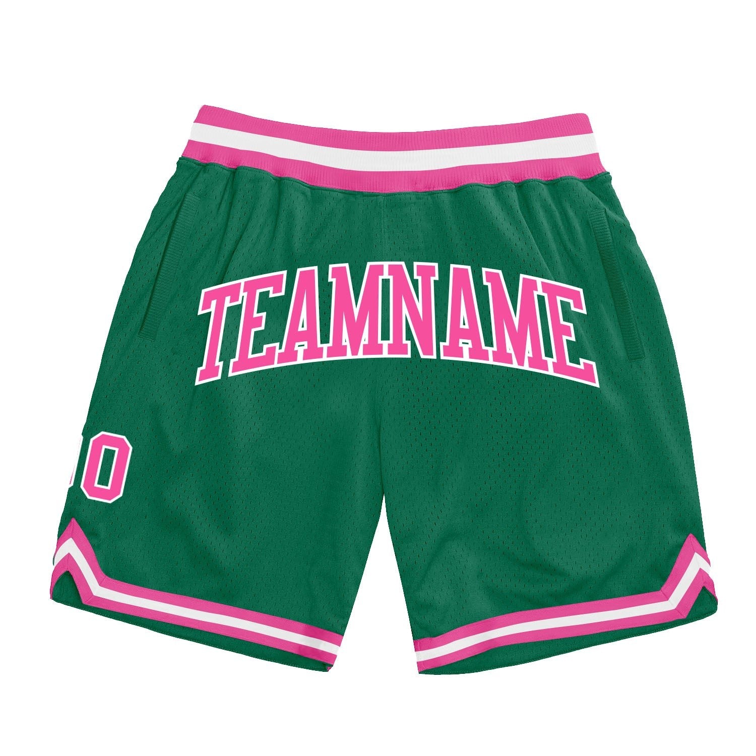 Custom Kelly Green Pink-White Authentic Throwback Basketball Shorts photo 1