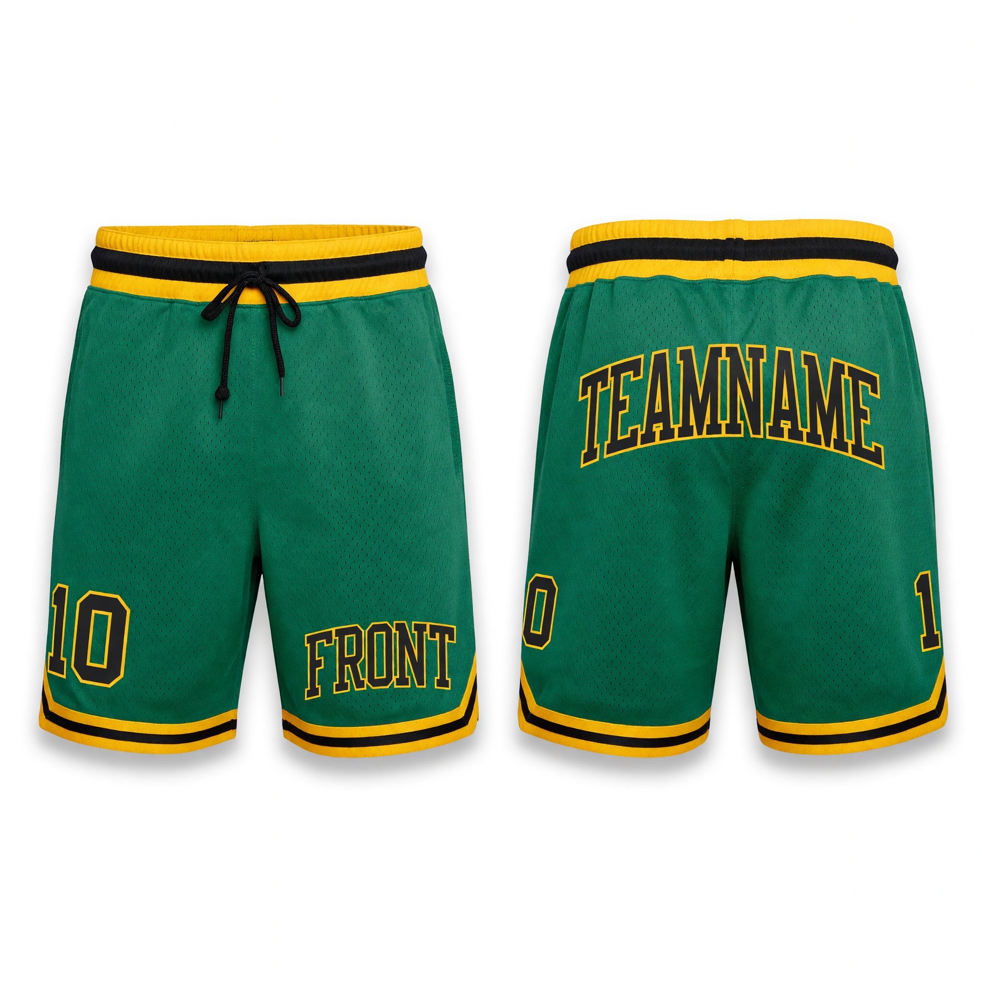 Custom Kelly Green Black-Gold Authentic Throwback Basketball Shorts
