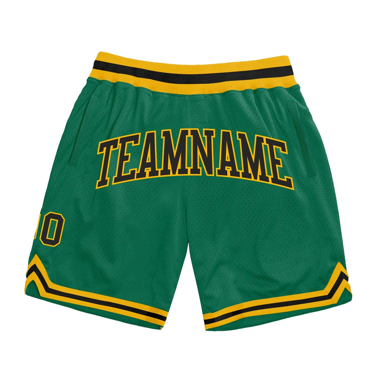 Custom Kelly Green Black-Gold Authentic Throwback Basketball Shorts photo 1