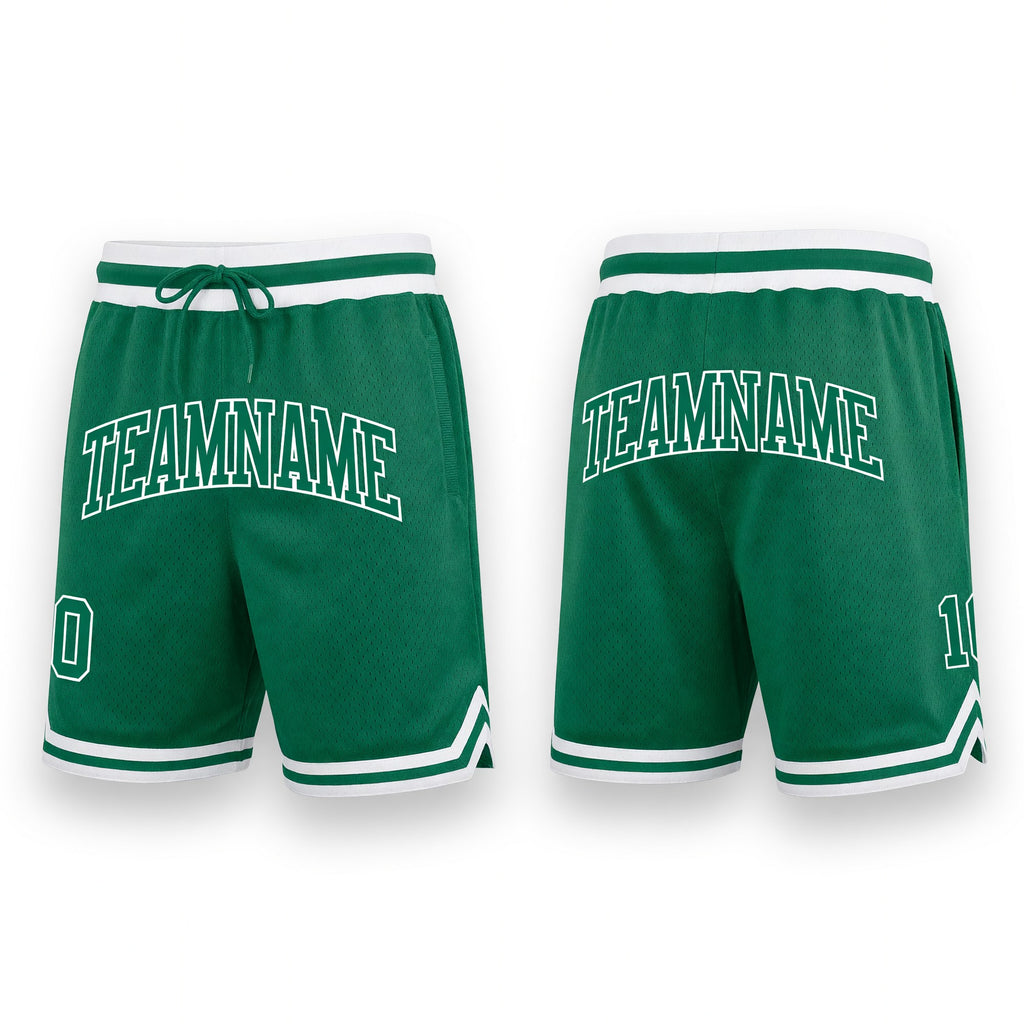 Custom Kelly Green Kelly Green-White Authentic Throwback Basketball Shorts