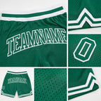 Custom Kelly Green Kelly Green-White Authentic Throwback Basketball Shorts detail