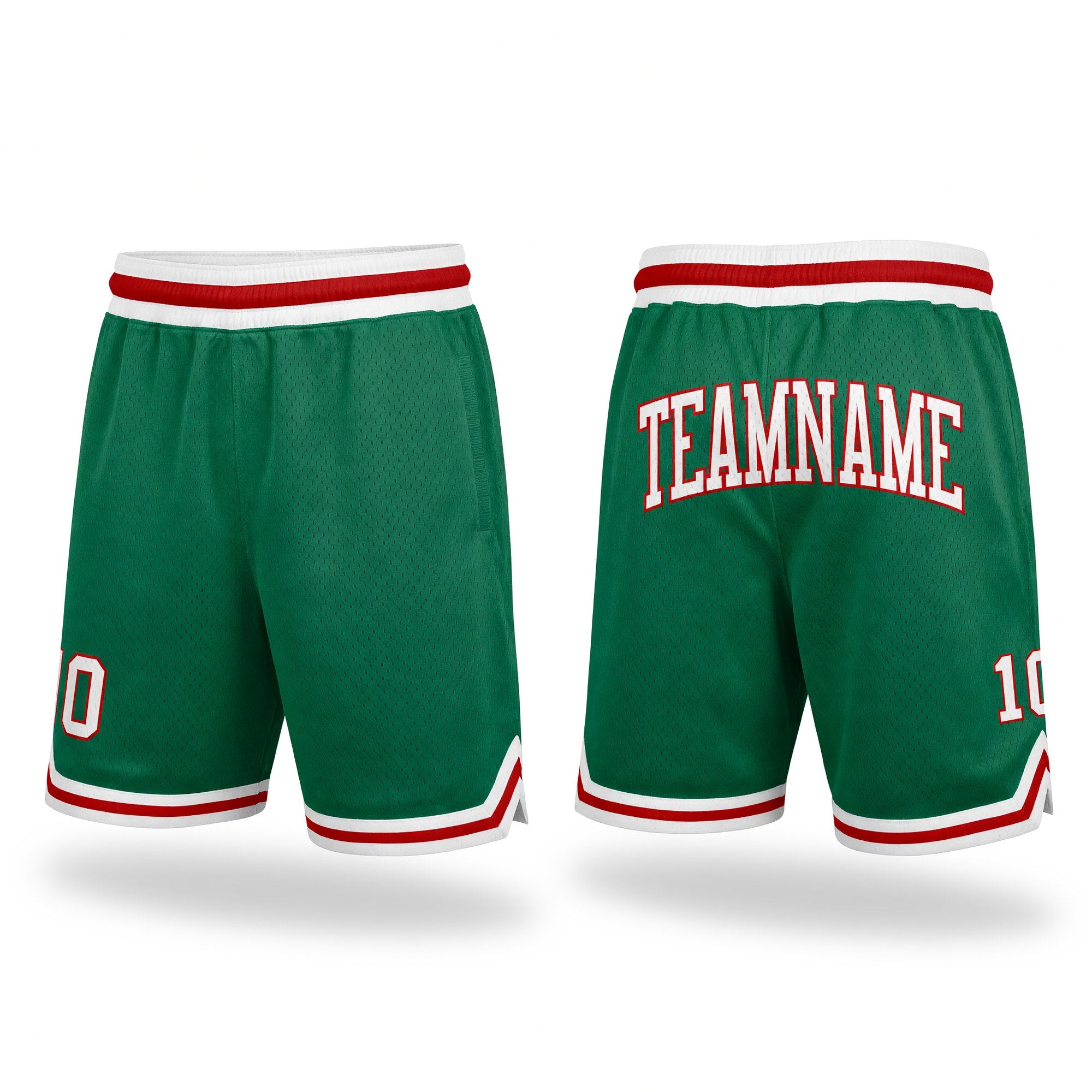 Custom Kelly Green White-Red Authentic Throwback Basketball Shorts