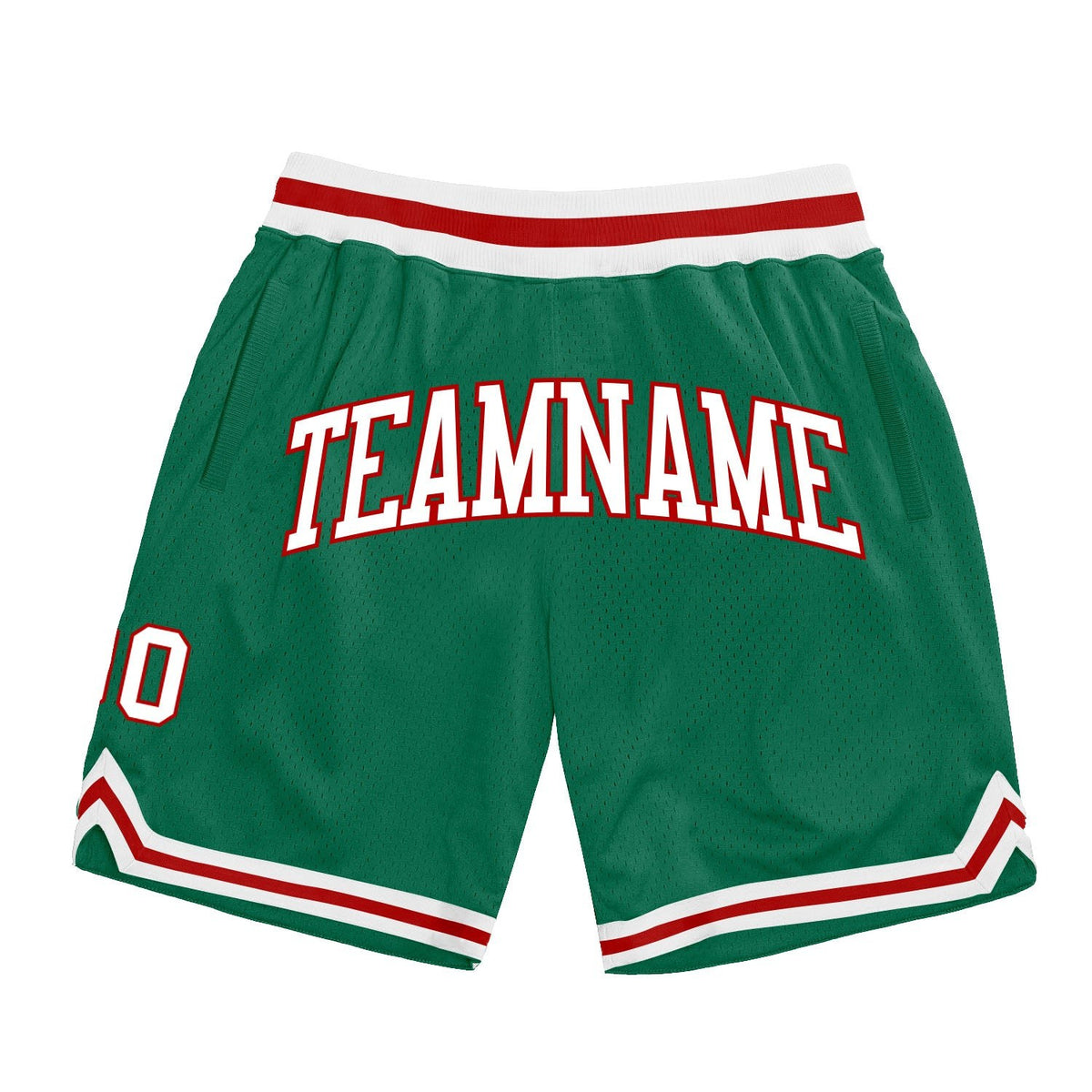 Custom Kelly Green White-Red Authentic Throwback Basketball Shorts photo 1