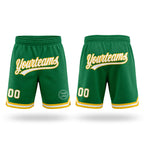 Custom Kelly Green White-Gold Authentic Throwback Basketball Shorts