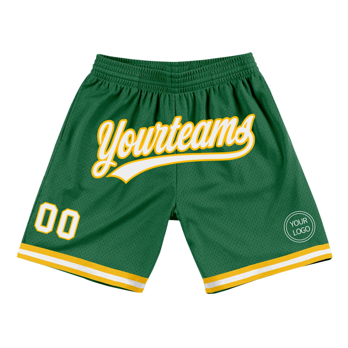 Custom Kelly Green White-Gold Authentic Throwback Basketball Shorts photo 1
